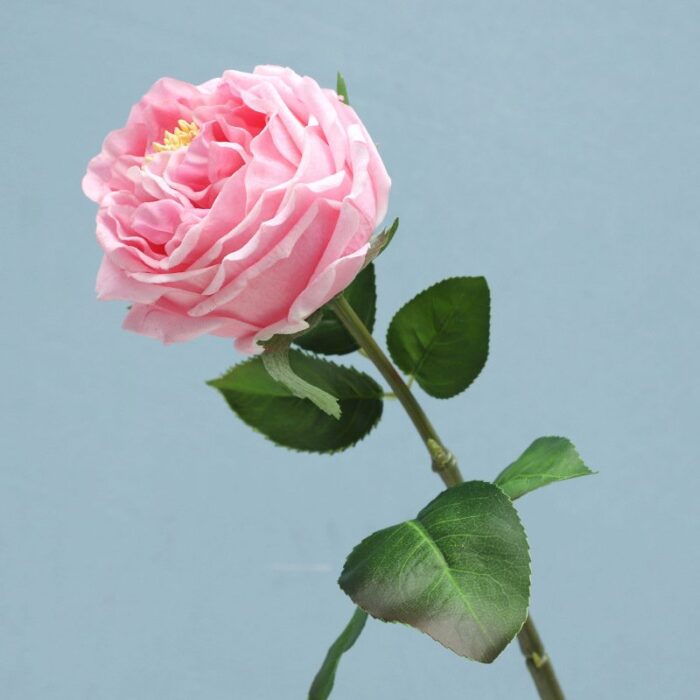Realistic pink artificial flower rose stem, ideal for faux wedding flowers decor.