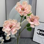 Three realistic silk magnolia heads bouquet, ideal for faux wedding floral décor.