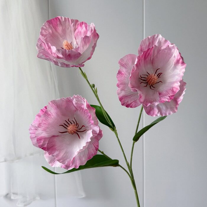 3D silk poppy arrangement for wedding decor, featuring beautiful faux wedding flowers.