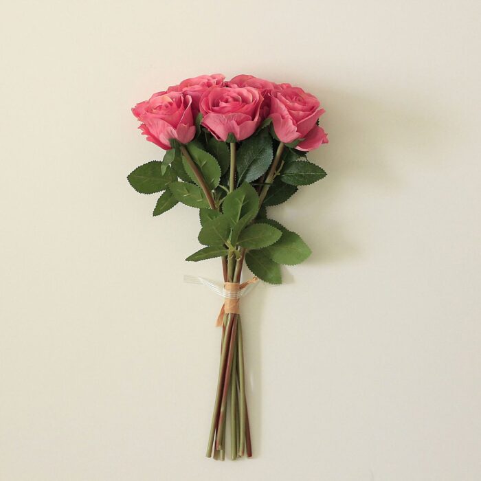 Beautiful faux wedding flowers bouquet of pink silk roses, perfect artificial flower decor.