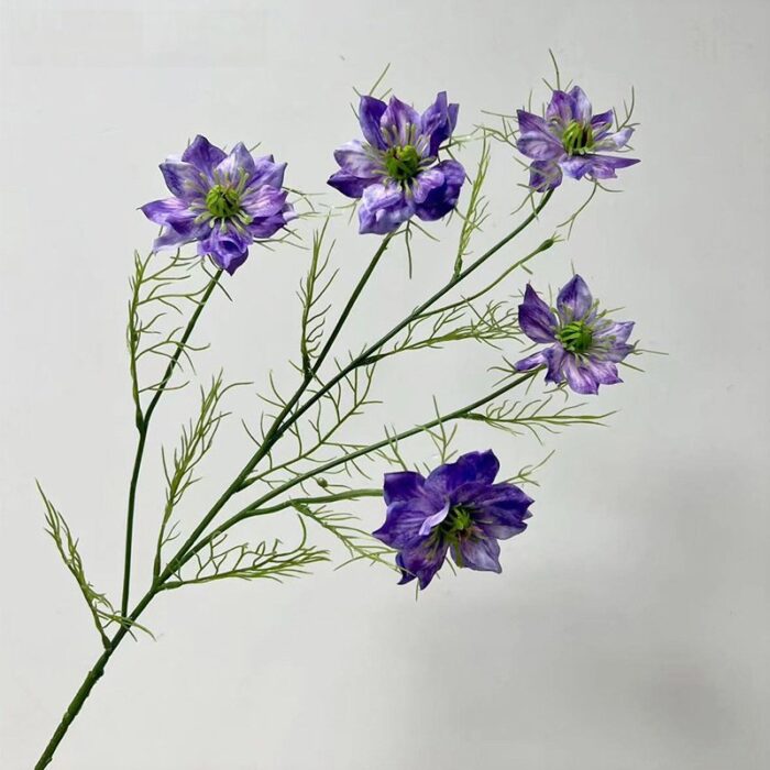 Cluster of purple faux cosmos flowers ideal for wedding arrangements or floral crafts.