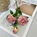 Silk Rose 3 Heads - 66-YWMR3008 artificial flower in purple
