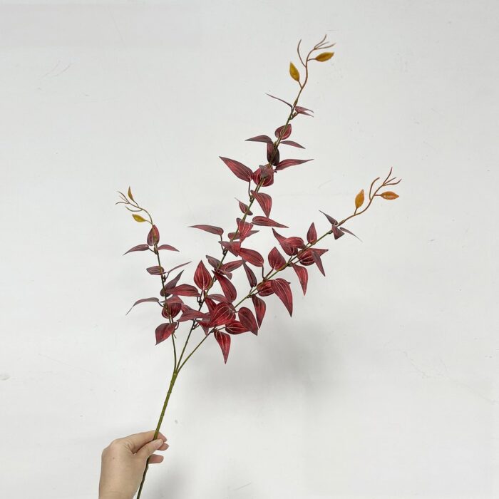 Deep red silk faux wedding flowers branch, offering a realistic artificial flower for floral arrangements.