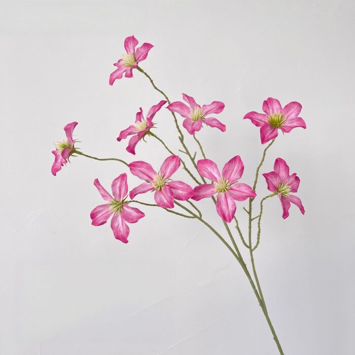 Pink silk clematis bouquet, perfect faux wedding flowers for adding romance to decor.