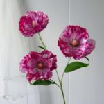 Three 3D silk corn poppies, realistic artificial flower bouquet for wedding decor.
