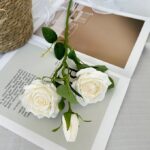 Silk Rose 3 Heads - 66-YWMR3008 artificial flower in white
