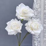 Silk Rose 3 Heads - 77-TJHY3009 artificial flower in white