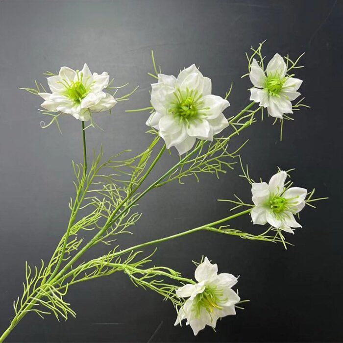 White silk cosmos flower bouquet, offering realistic faux floral decoration.