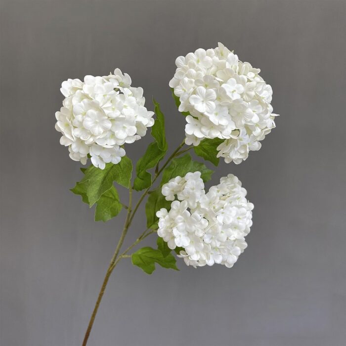 Real Touch White Hydrangea Bouquet | Premium Artificial Flower Wedding Decor Three heads of white artificial flowers, perfect for faux wedding flowers decor.