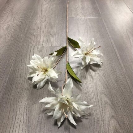 Three realistic faux white lily heads perfect for wedding decor and floral arrangements.