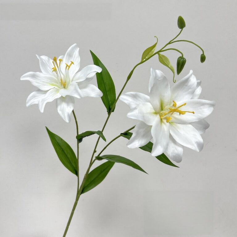 Pair of white faux wedding flowers, perfect artificial flower accents for bridal arrangements.