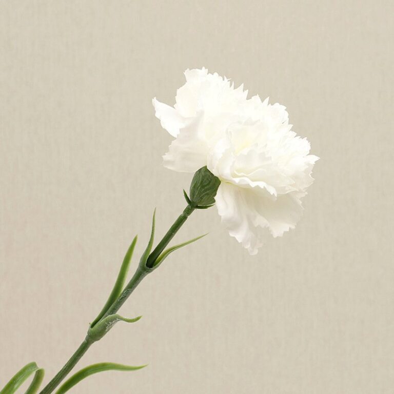Realistic white artificial flower on a stem, perfect for faux wedding flowers decor.
