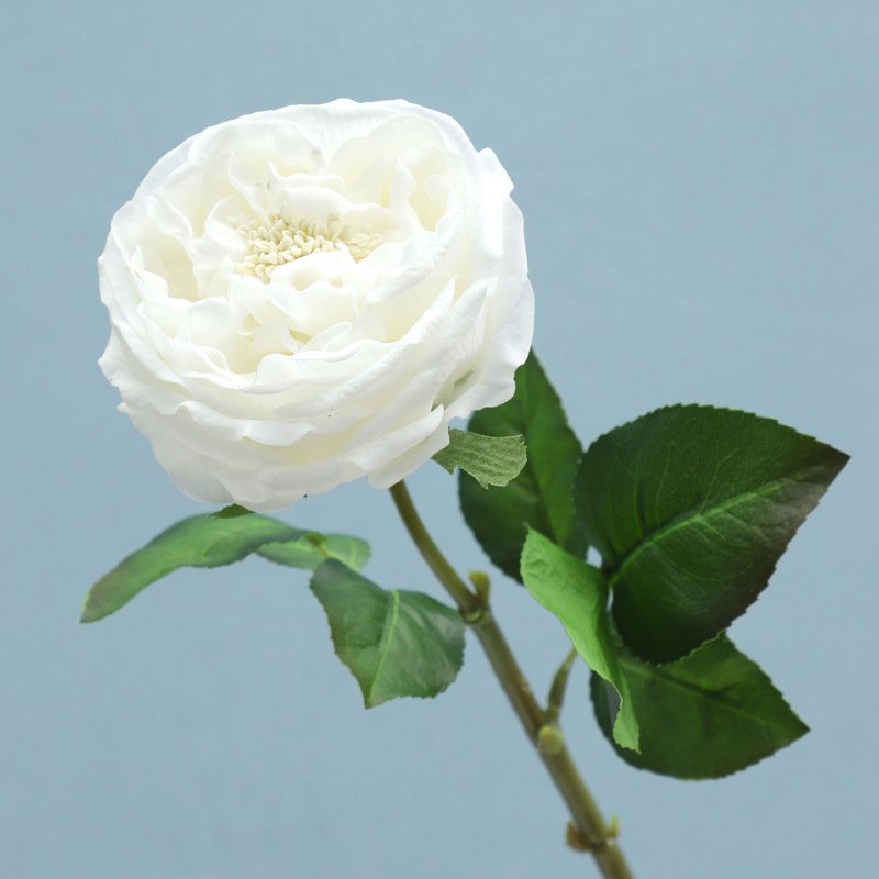 Artificial white rose bloom designed for wedding decor and everlasting floral arrangements.