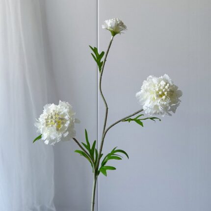 Silk white scabiosa artificial flower arrangement, perfect for faux wedding flowers decor.