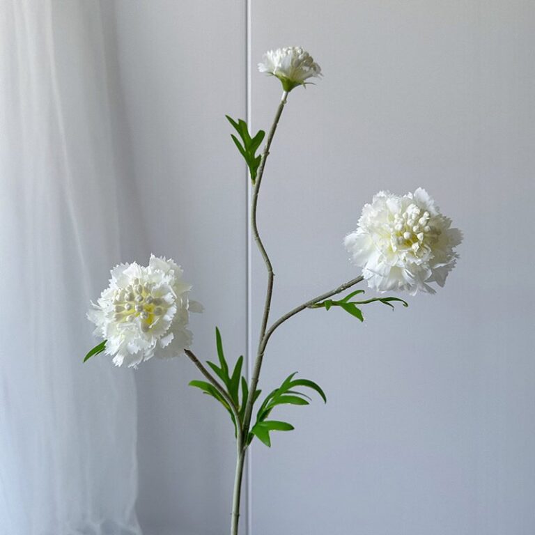 Silk white scabiosa artificial flower arrangement, perfect for faux wedding flowers decor.