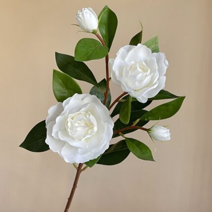 Bundle of artificial white gardenia flowers with leaves, perfect faux wedding flowers.