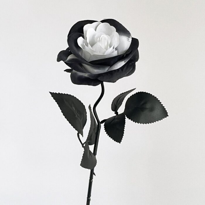Silk Rose Artificial Flower Bouquet - Perfect for Wedding Decor Artificial silk rose with dark petals and white center, perfect for faux wedding decor.