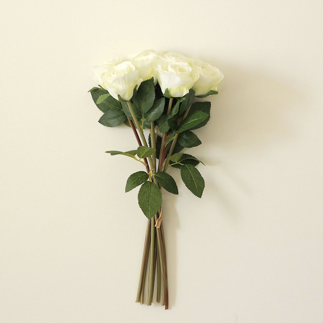 White silk rose bouquet for wedding decor, featuring realistic faux wedding flowers.