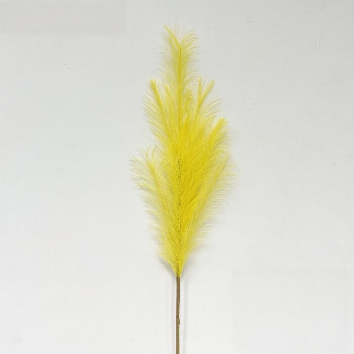 Bright yellow artificial flower plume reed, perfect for enhancing wedding bouquets and floral arrangements.