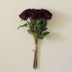 Deep purple silk rose bouquet, perfect faux wedding flowers, artificial floral decor.