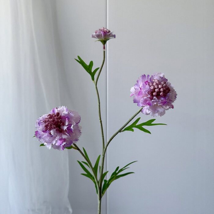 Realistic faux wedding flowers: Silk scabiosa arrangement for decorative accents