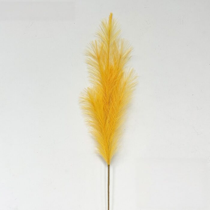 Golden yellow faux reed plume for wedding decor and artificial flower centerpieces.