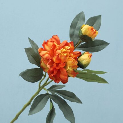 Orange and yellow silk peonies bouquet featuring beautiful faux wedding flowers.