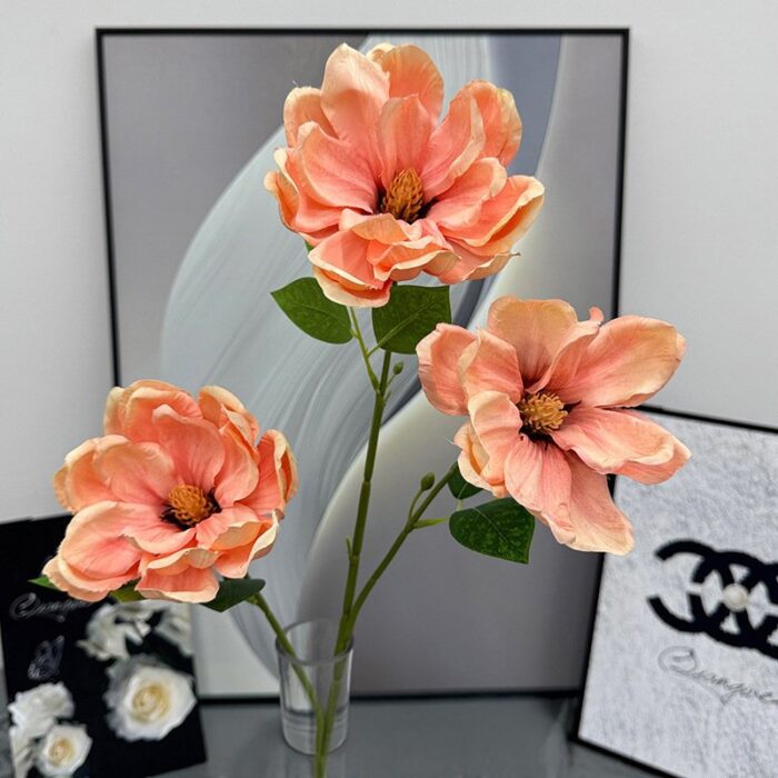 Three realistic silk magnolia artificial flowers, perfect for faux wedding floral arrangements.