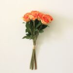 Silk rose bouquet of 8 orange blooms, perfect faux wedding flowers for decor.