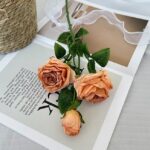 Silk Rose 3 Heads - 66-YWMR3008 artificial flower in orange