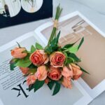 Silk Rose 12 Heads - 70-YWMR9001 artificial flower in orange