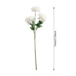 White silk dahlia stem with three blooms and green leaves, 70cm (27.5 inch) overall length