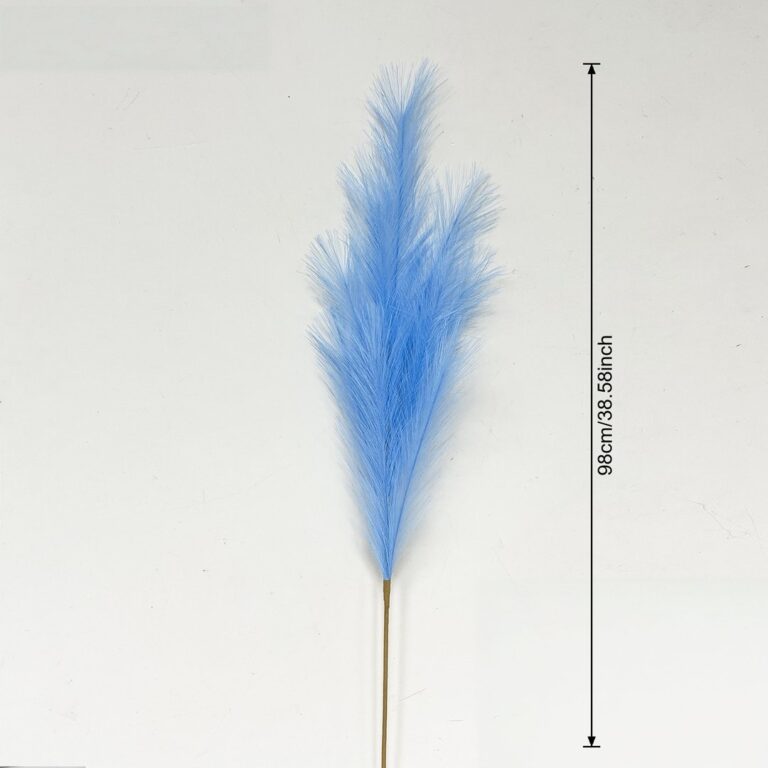 Large blue faux feather plume for floral arrangements, used as an artificial flower accent.