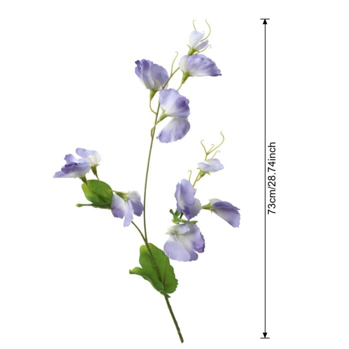 Realistic artificial flower spray of purple sweet peas, ideal faux wedding flowers for decor.