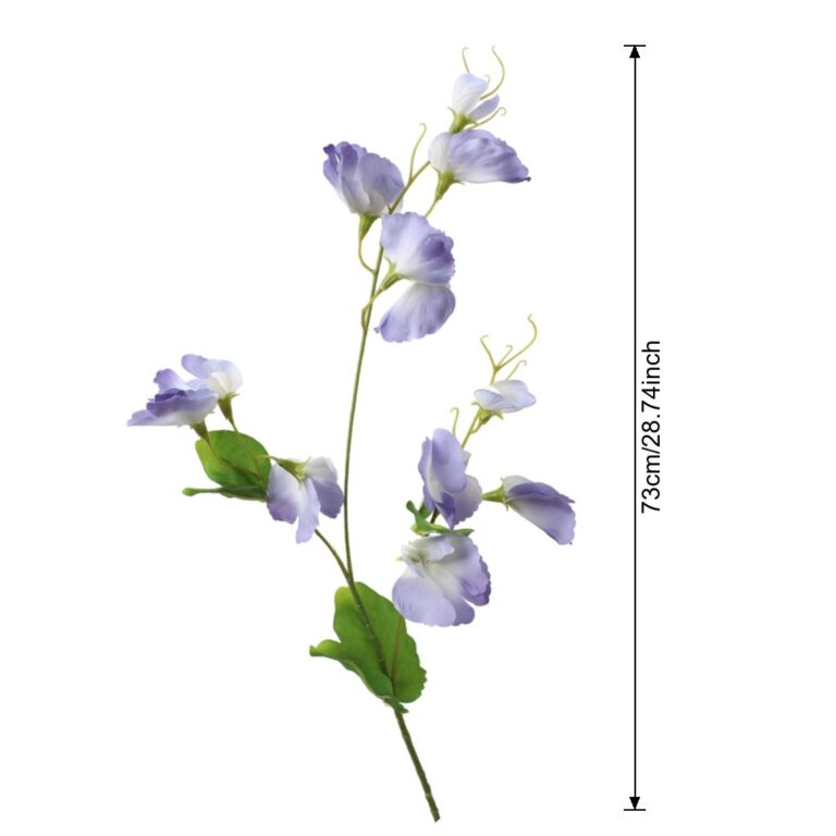 Realistic artificial flower spray of purple sweet peas, ideal faux wedding flowers for decor.