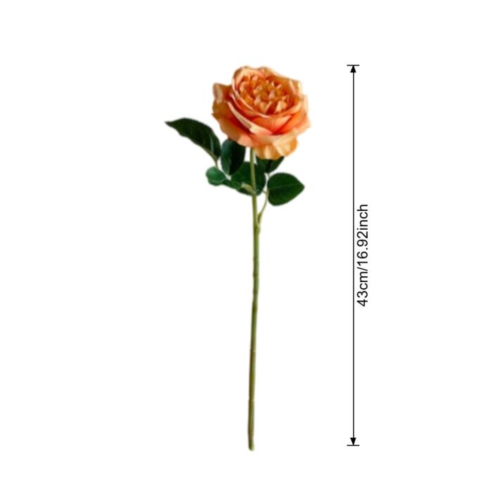 Single peach silk artificial rose stem, suitable for faux wedding flowers decor.