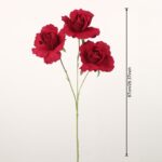 Artificial dark red rose stem with dimension markers showing a height of 67cm or 26.37 inches.