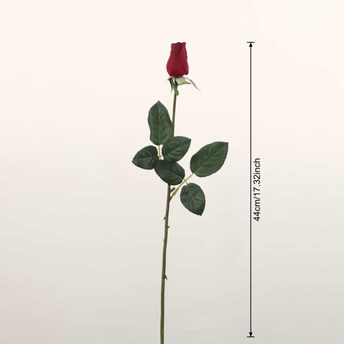 Single red artificial rose stem with height dimension marked at 44cm or 17.32 inches against a clean background.