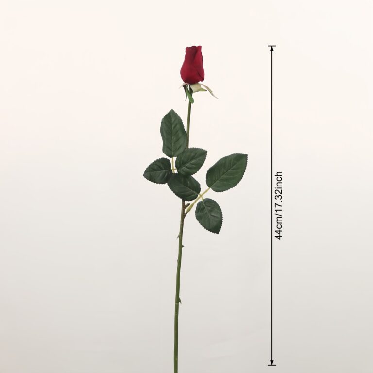 Single red artificial rose stem with height dimension marked at 44cm or 17.32 inches against a clean background.