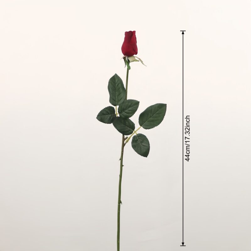 Single red artificial rose stem with height dimension marked at 44cm or 17.32 inches against a clean background.