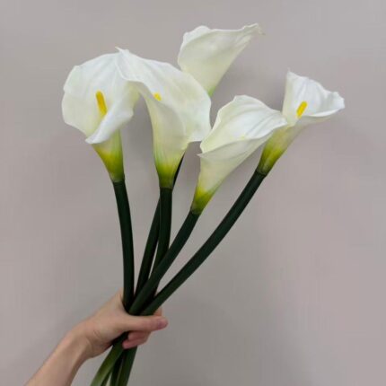 Real touch calla lily TB3009 in white, a hand-held bunch of five 65 cm stems